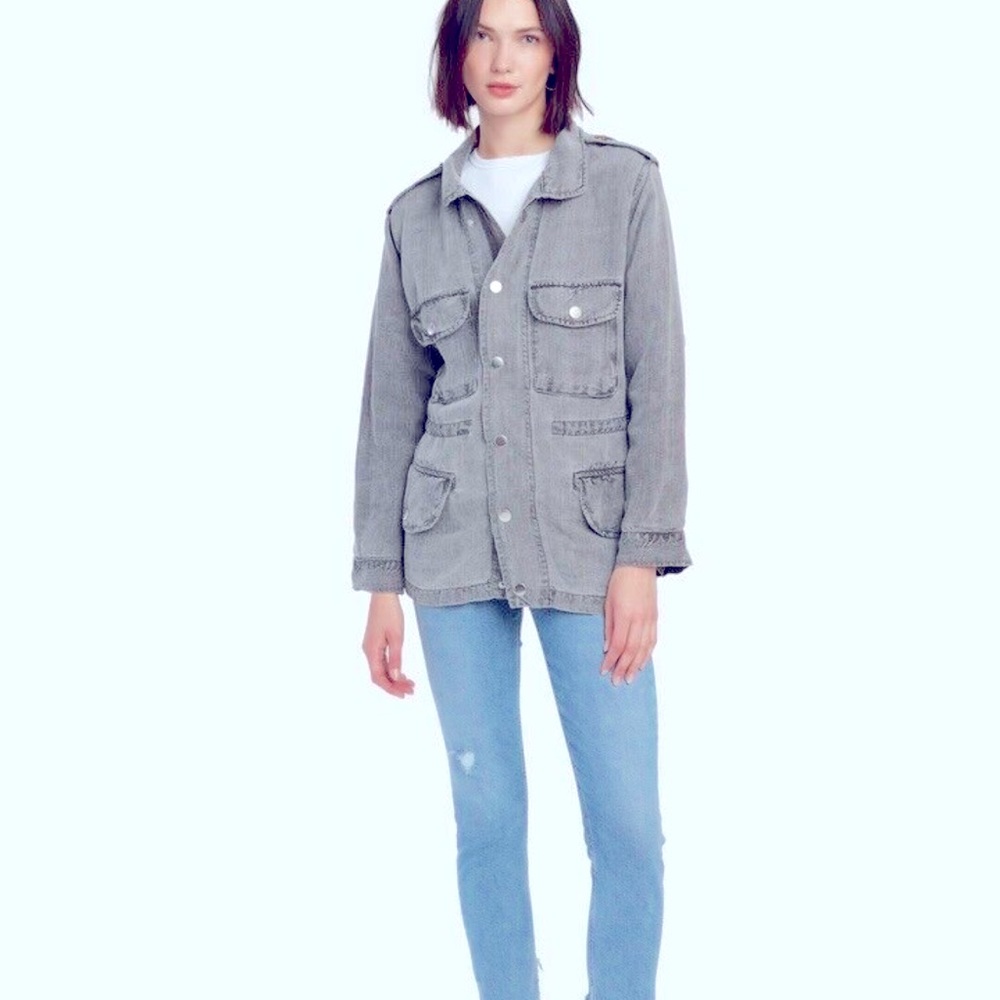 NSF Joli Pocket Cargo Jacket Light Grey Blue Size XS